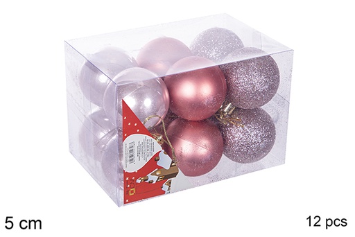 [112637] Pack 12 boules or rose brillantes/mates/à paillettes 5 cm