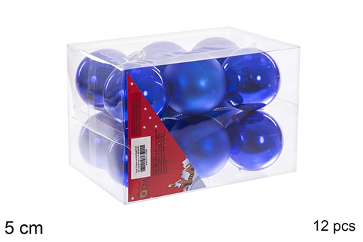 [112639] Pack 12 boules  bleues brillantes/mates 5 cm