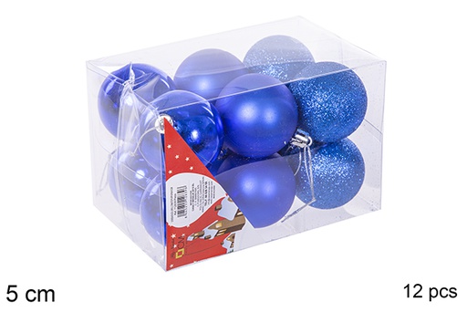 [112639] Pack 12 boules  bleues brillantes/mates 5 cm
