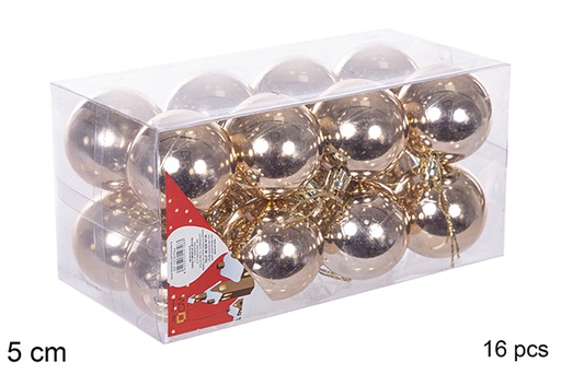 [112640] Pack 16 boules champagne brillantes 5 cm