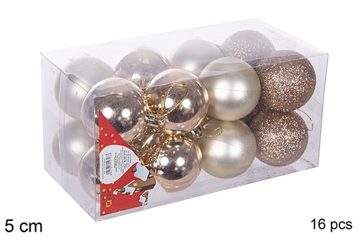 [112644] Pack 16 boules champagne brillantes/mates/à paillettes 5 cm