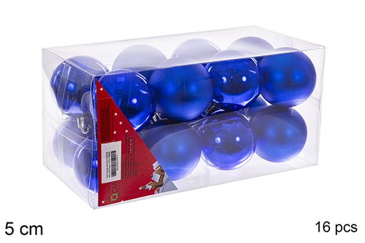 [112647] Pack 16 boules bleues brillantes/mates 5 cm