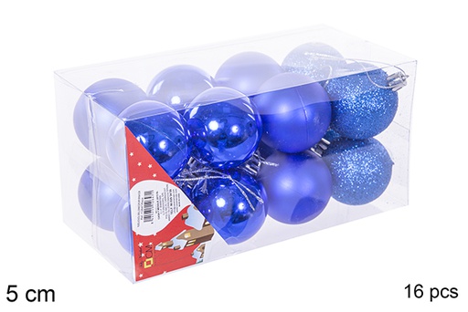 [112647] Pack 16 boules bleues brillantes/mates 5 cm