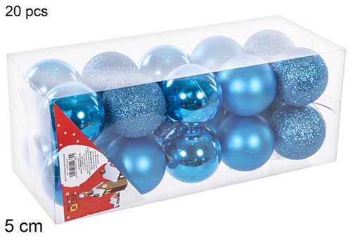 [112662] Pack 20 boules turquoise brillantes/mates/à paillettes 5 cm