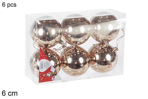 [112664] Pack 6 bolas champagne brillo 6 cm