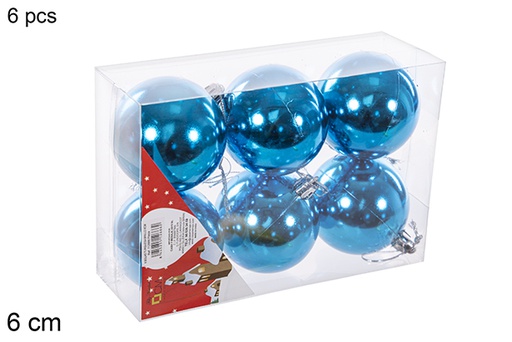 [112666] Pack 6 boules brillantes turquoises 6 cm