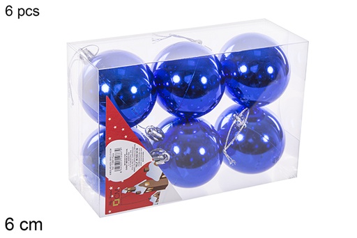 [112667] 6 boules bleues brillantes 6cm