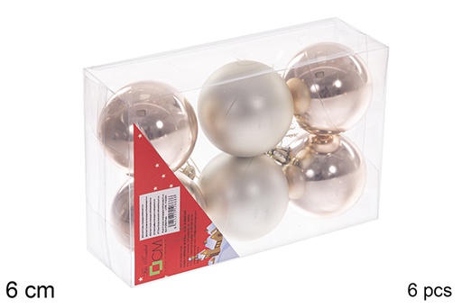 [112668] Pack 6 bolas champagne brillo/mate 6 cm