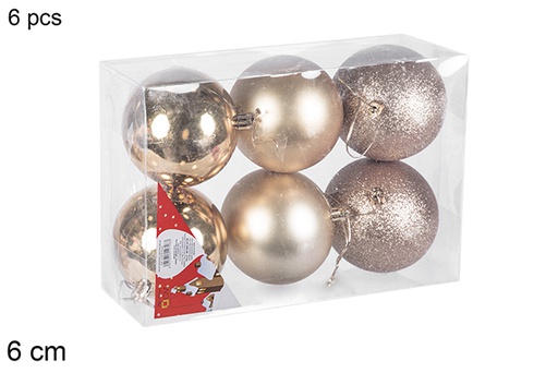 [112668] Pack 6 champagne shiny/matte/glitter bauble 6 cm