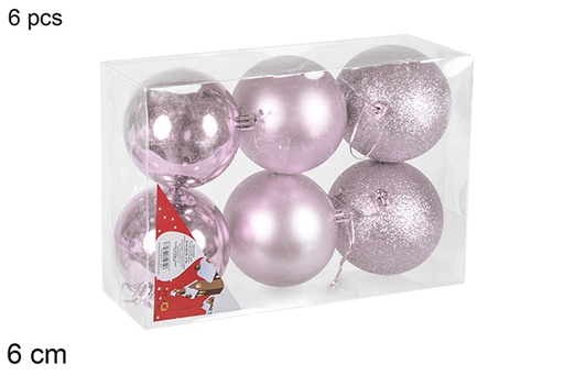[112669] Pack 6 boules or rose brillantes/mates/à paillettes 6 cm