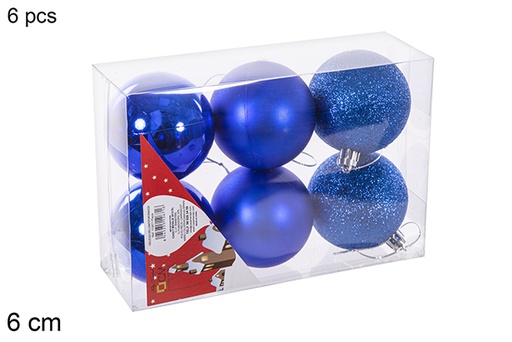 [112671] Pack 6 boules bleues brillantes/mates/à paillettes 6 cm