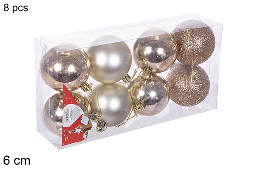 [112676] Pack 8 palline champagne lucide/opache/glitterate 6 cm