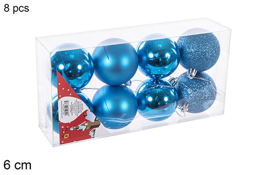 [112678] Pack 8 boules turquoise brillantes/mates/à paillettes 6 cm