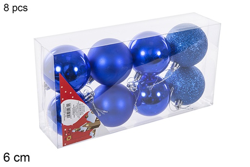 [112679] Pack 8 boules bleues brillantes/mates/à paillettes 6 cm