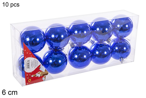 [112683] Pack 10 boules bleues brillantes 6 cm