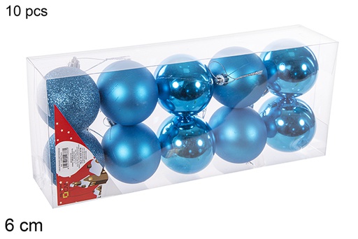 [112686] Pack 10 boules turquoise brillantes/mates/à paillettes 6 cm