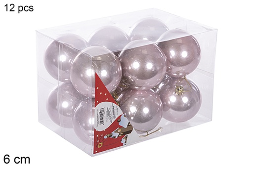 [112689] Pack 12 bolas ouro rosa brilhantes 6 cm