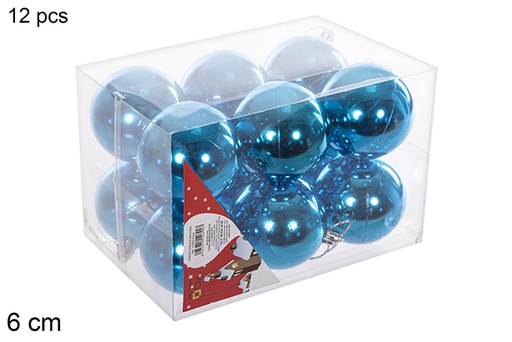 [112690] Pack 12 boules turquoise brillantes 6 cm