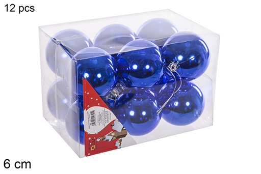 [112691] Pack 12 boules bleues brillantes 6 cm
