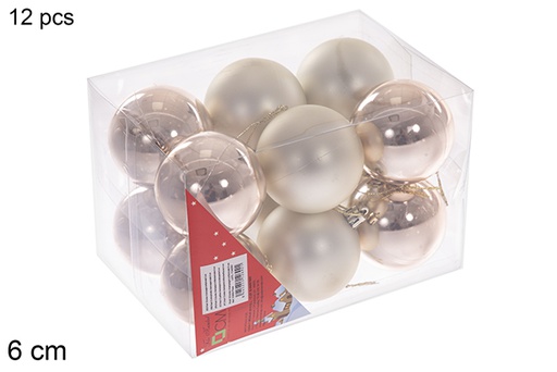 [112692] Pack 12 bolas champagne brillo/mate 6 cm