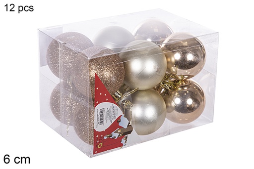 [112692] Pack 12 boules champagne brillantes/mates/à paillettes 6 cm