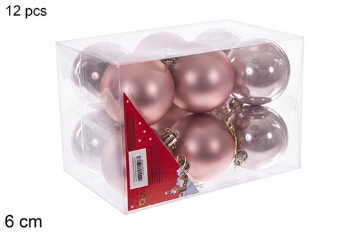 [112693] Pack 12 boules or rose brillantes/mates 6 cm