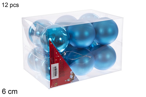 [112694] Pack 12 boules turquoise brillantes/mates 6 cm