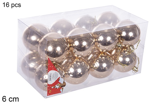 [112696] Pack 16 boules champagne brillantes 6 cm
