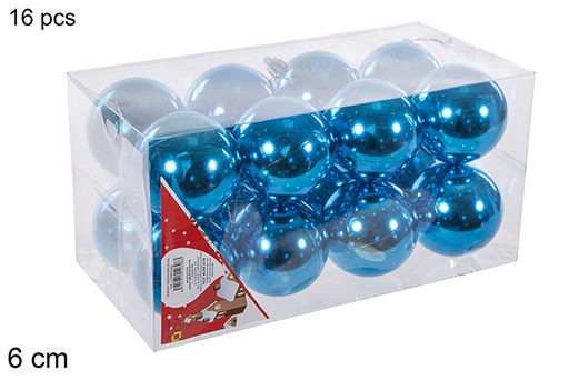 [112698] Pack 16 boules turquoises brillantes 6 cm