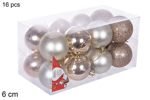 [112700] Pack 16 boules champagne brillantes/mates/à paillettes 6 cm