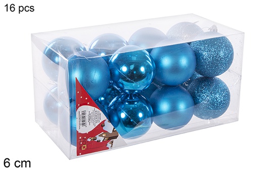 [112702] Pack 16 boules turquoises brillantes/mates 6 cm