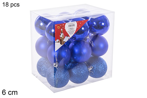 [112711] Pack 18 boules bleues brillantes/mates/à paillettes 6 cm