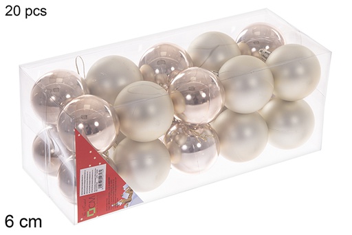 [112716] Pack 20 bolas champagne brillo/mate  6 cm