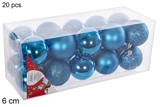 [112718] Pack 20 boules turquoise brillantes/mates/à paillettes 6 cm