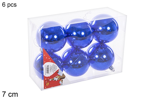 [112723] Pack 6 boules bleues brillantes 7 cm