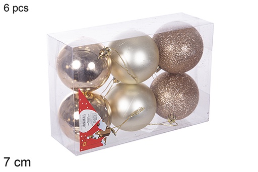 [112724] 6 bolas champanhe brilhantes/foscas/glitter 7cm