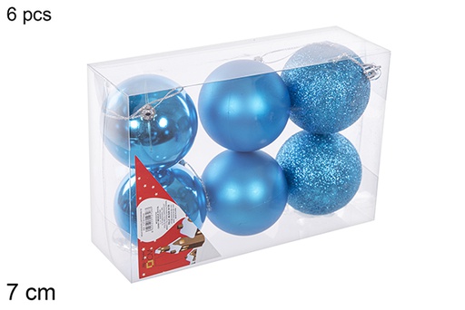 [112726] Pack 6 turquoise shiny/matte/glitter bauble 7 cm