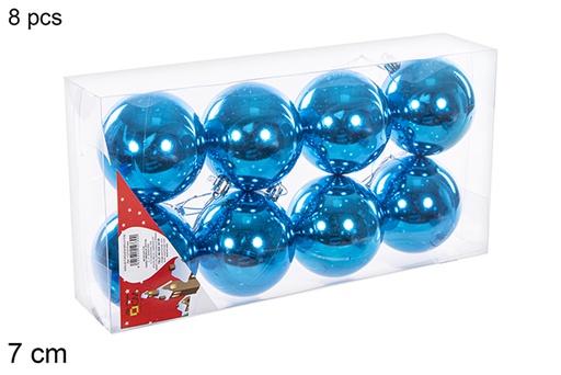 [112730] Pack 8 boules turquoise brillantes 7 cm