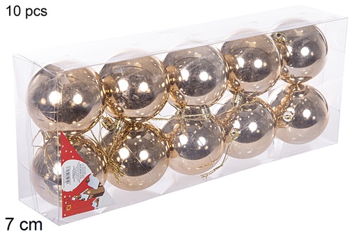 [112736] Pack 10 boules champagne brillantes 7 cm