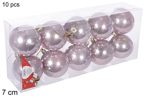 [112737] Pack 10 boules or rose brillantes 7 cm