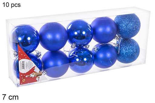 [112743] Pack 10 shiny/matte/glitter blue bauble 7 cm