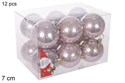 [112745] Pack 12 boules or rose brillantes 7 cm