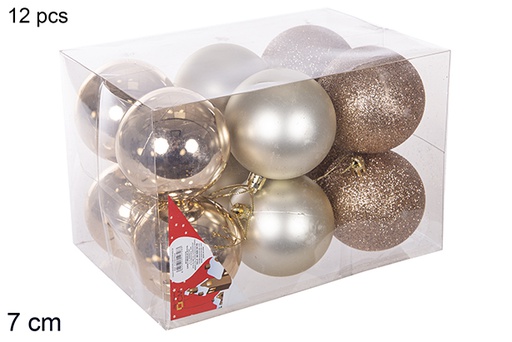 [112748] 12 shiny/matte/glitter champagne bauble 7cm