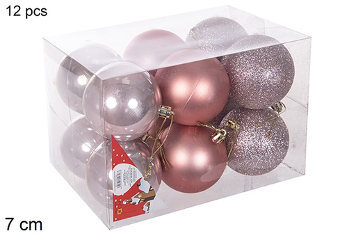 [112749] Pack 12 palline oro rosa lucide/opache/glitterati 7 cm