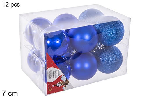 [112751] Pack 12 shiny/matte/glitter  blue bauble 7 cm