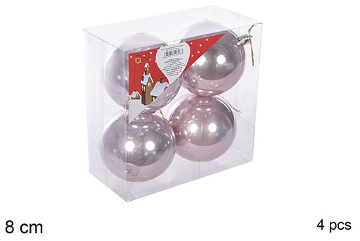 [112753] Pack 4 boules or rose brillantes 8 cm