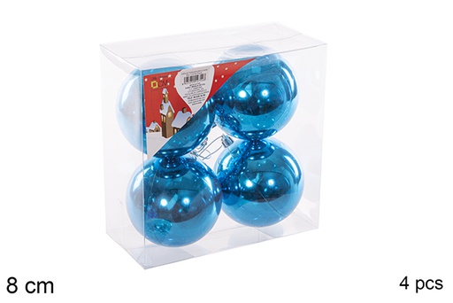 [112754] Pack 4 turquoise shiny bauble 8 cm