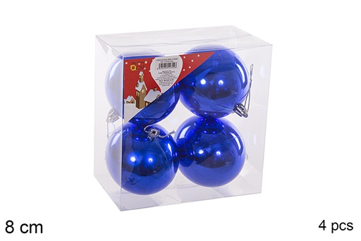 [112755] 4 boules bleues brillantes 8cm