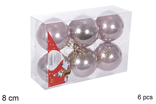 [112761] Pack 6 boules or rose brillantes 8 cm