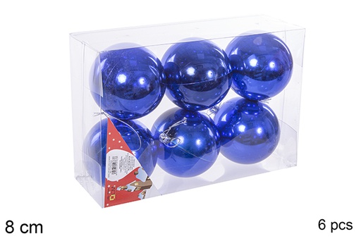 [112763] Pack 6 boules bleues brillantes 8 cm